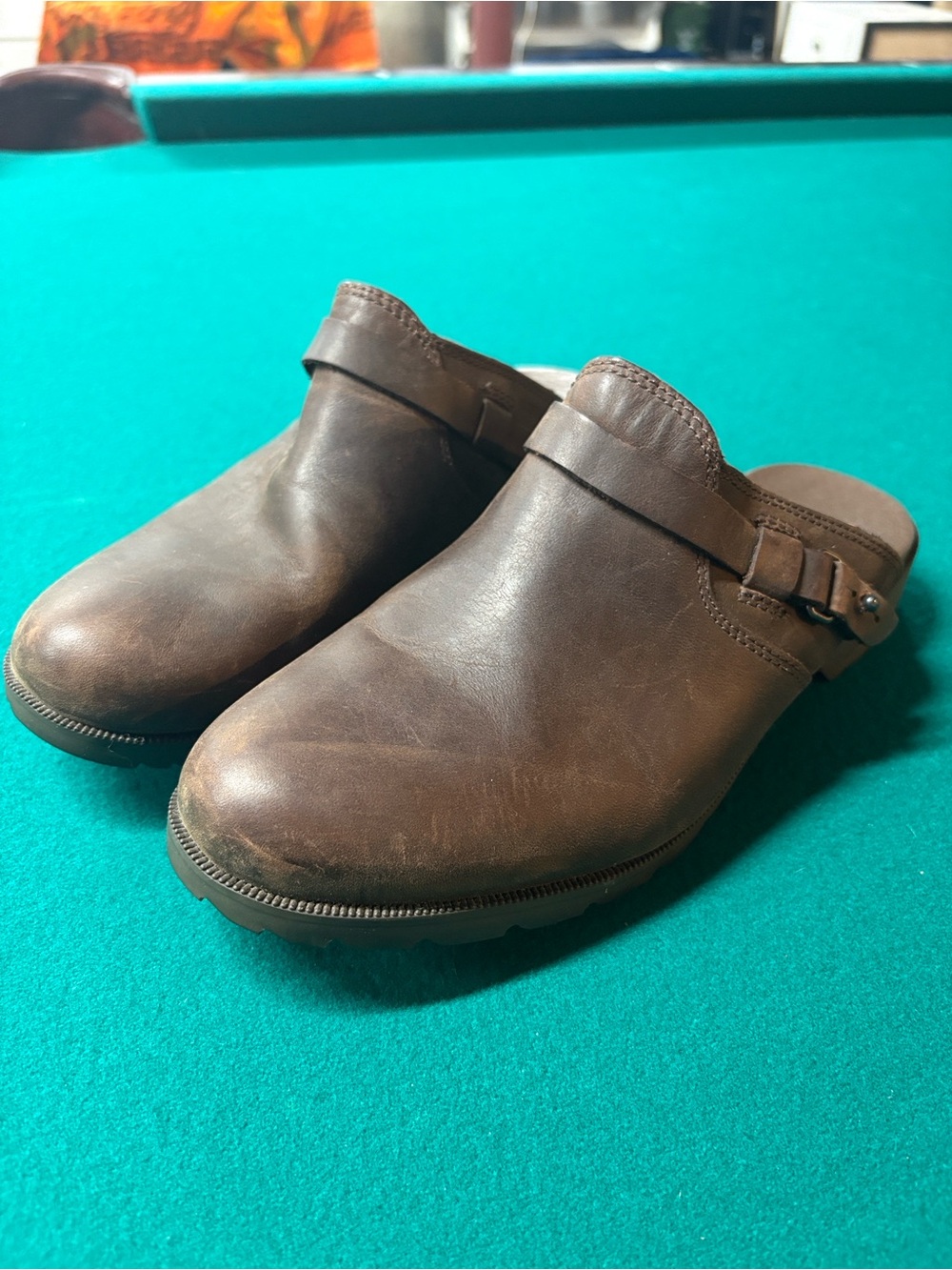 Teva Leather Mules Size 8 Brown Slip On Clogs Casual Comfort Shoes
